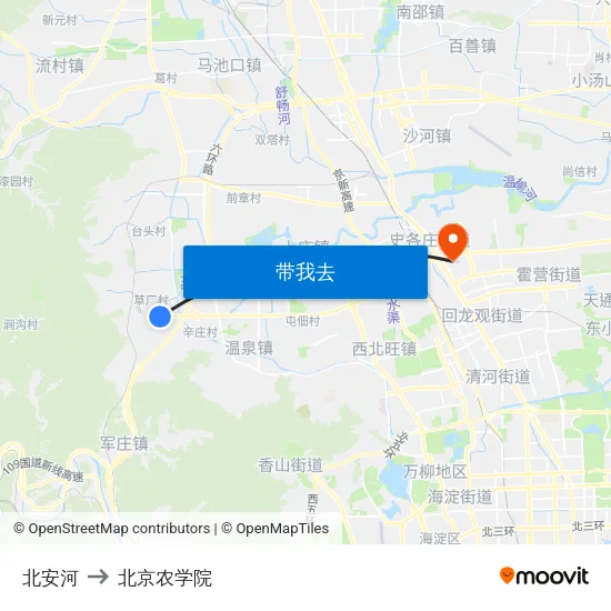北安河 to 北京农学院 map