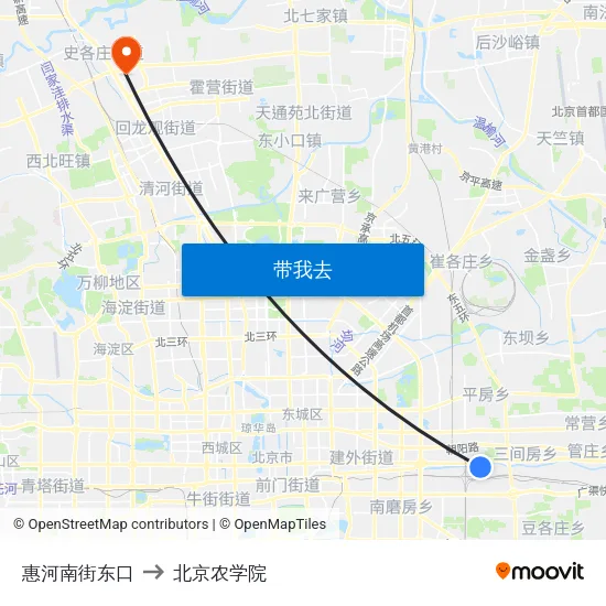 惠河南街东口 to 北京农学院 map