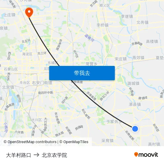 大羊村路口 to 北京农学院 map