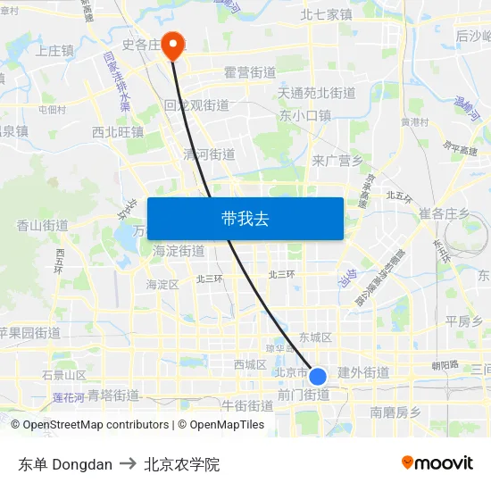 东单 Dongdan to 北京农学院 map