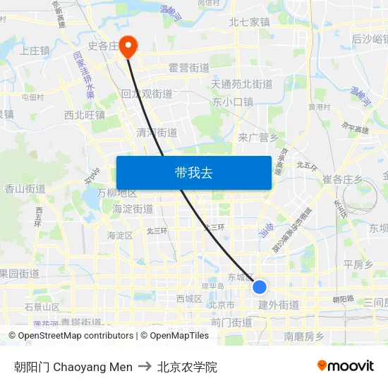 朝阳门 Chaoyang Men to 北京农学院 map