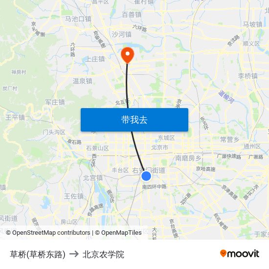 草桥(草桥东路) to 北京农学院 map
