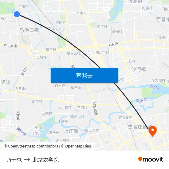 乃干屯 to 北京农学院 map