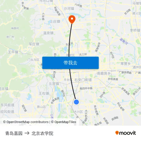 青岛嘉园 to 北京农学院 map
