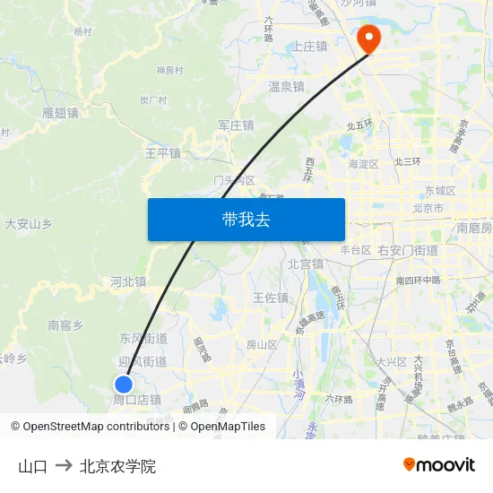 山口 to 北京农学院 map