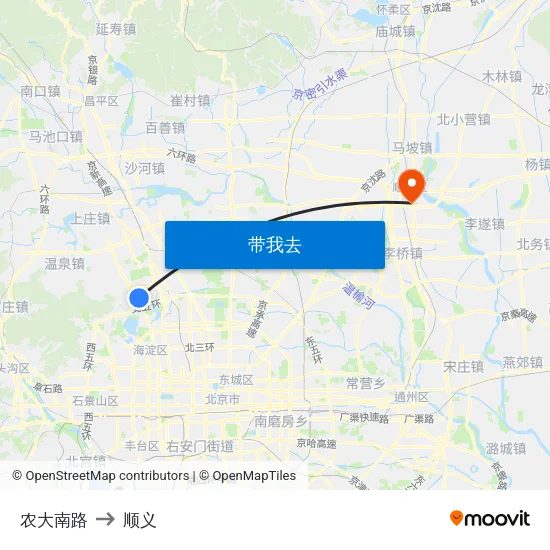 农大南路 to 顺义 map