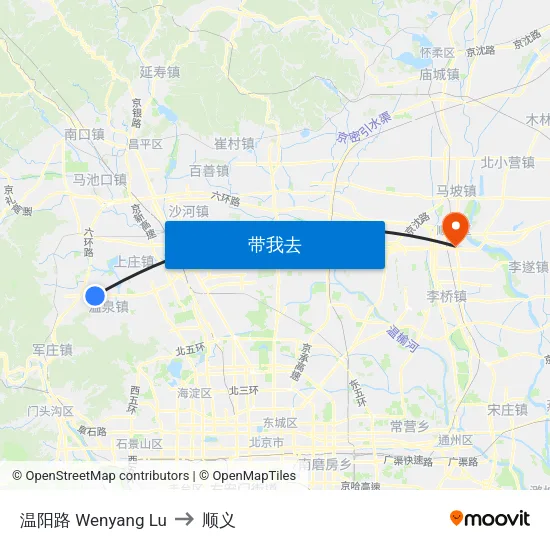 温阳路 Wenyang Lu to 顺义 map