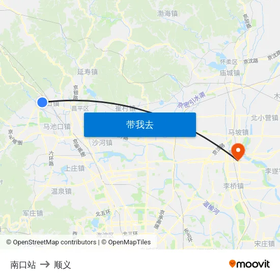南口站 to 顺义 map