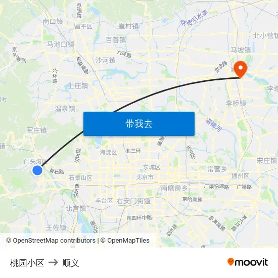 桃园小区 to 顺义 map