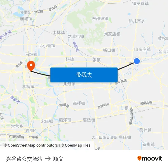 兴谷路公交场站 to 顺义 map