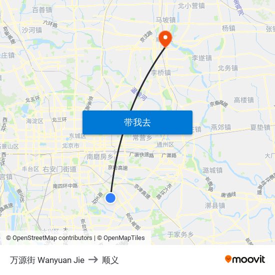 万源街 Wanyuan Jie to 顺义 map