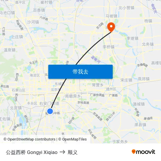公益西桥 Gongyi Xiqiao to 顺义 map