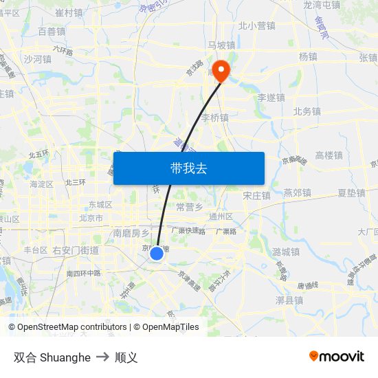 双合 Shuanghe to 顺义 map