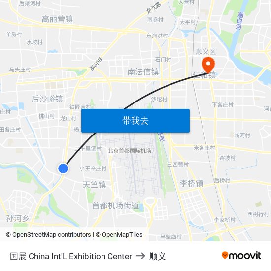 国展 China Int'L Exhibition Center to 顺义 map