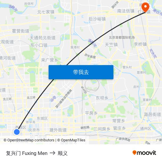 复兴门 Fuxing Men to 顺义 map