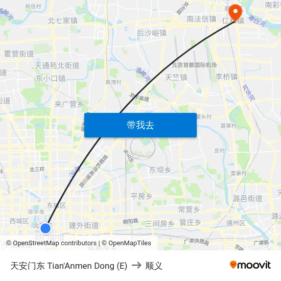 天安门东 Tian'Anmen Dong (E) to 顺义 map