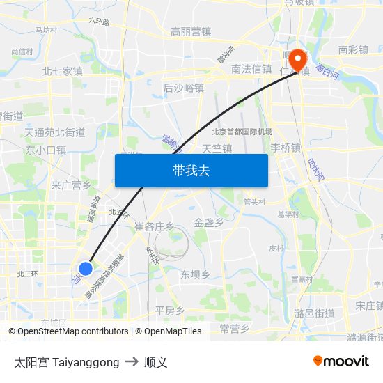 太阳宫 Taiyanggong to 顺义 map