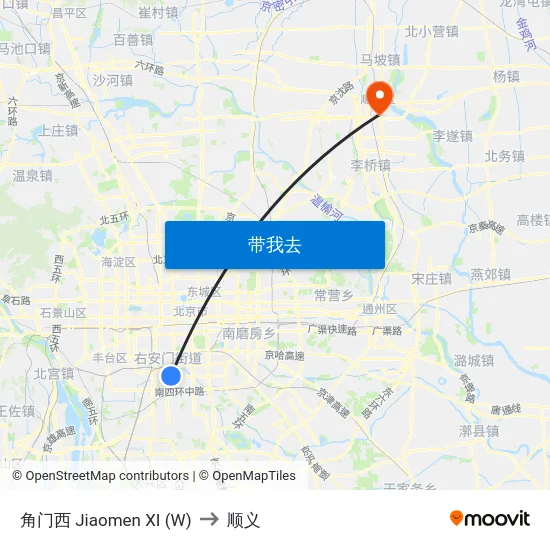 角门西 Jiaomen XI (W) to 顺义 map