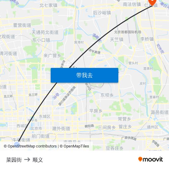 菜园街 to 顺义 map