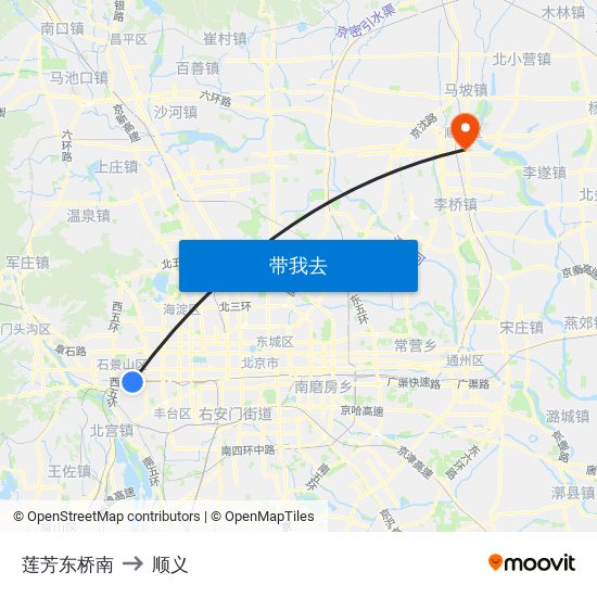 莲芳东桥南 to 顺义 map