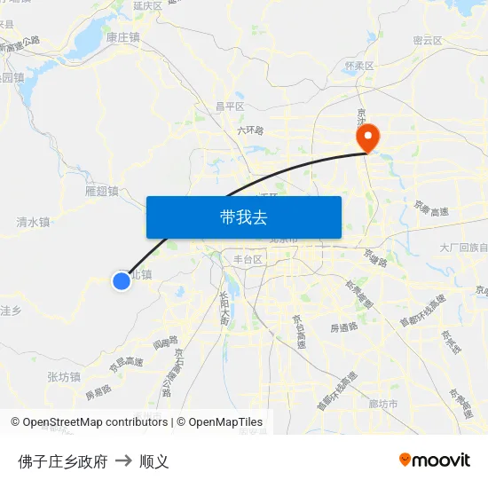 佛子庄乡政府 to 顺义 map