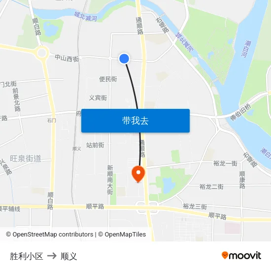 胜利小区 to 顺义 map
