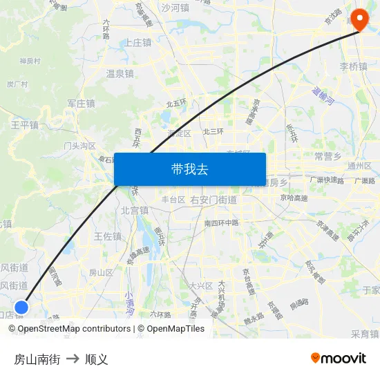 房山南街 to 顺义 map
