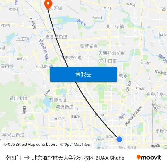 朝阳门 to 北京航空航天大学沙河校区 BUAA Shahe map