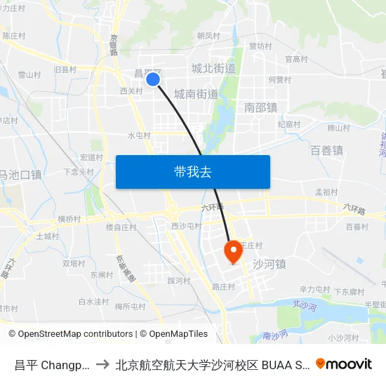 昌平 Changping to 北京航空航天大学沙河校区 BUAA Shahe map