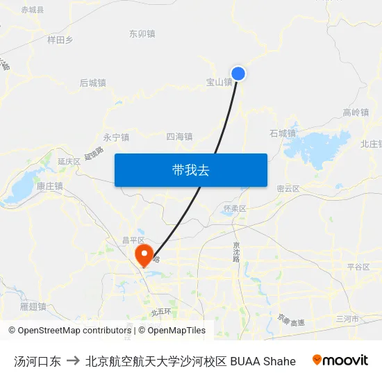 汤河口东 to 北京航空航天大学沙河校区 BUAA Shahe map