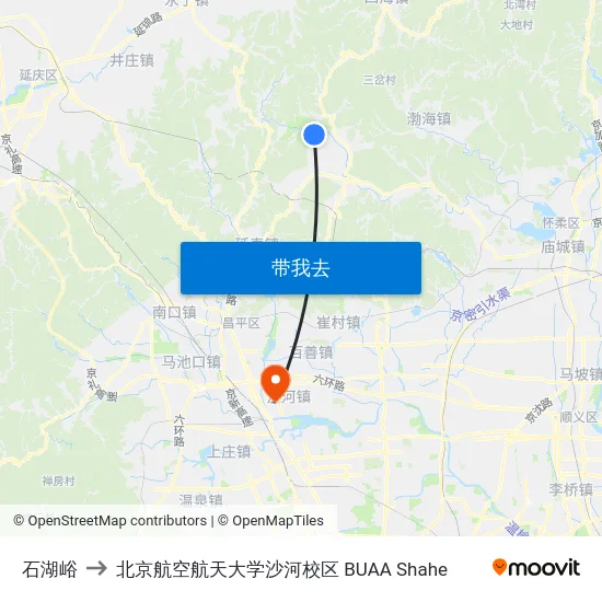 石湖峪 to 北京航空航天大学沙河校区 BUAA Shahe map