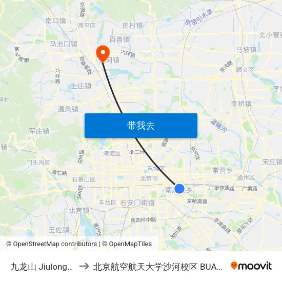 九龙山 Jiulongshan to 北京航空航天大学沙河校区 BUAA Shahe map