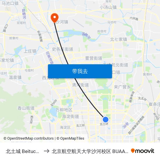 北土城 Beitucheng to 北京航空航天大学沙河校区 BUAA Shahe map