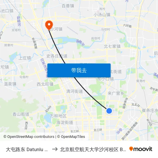 大屯路东 Datunlu Dong (E) to 北京航空航天大学沙河校区 BUAA Shahe map