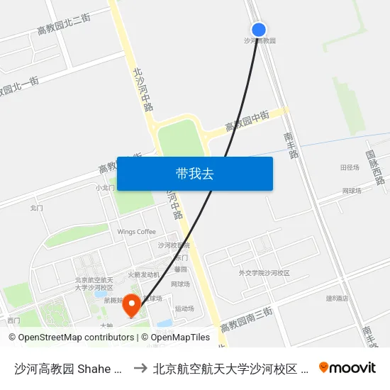 沙河高教园 Shahe Univ. Park to 北京航空航天大学沙河校区 BUAA Shahe map