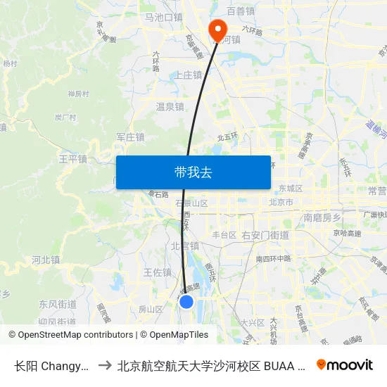 长阳 Changyang to 北京航空航天大学沙河校区 BUAA Shahe map