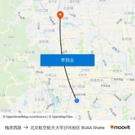 槐房西路 to 北京航空航天大学沙河校区 BUAA Shahe map