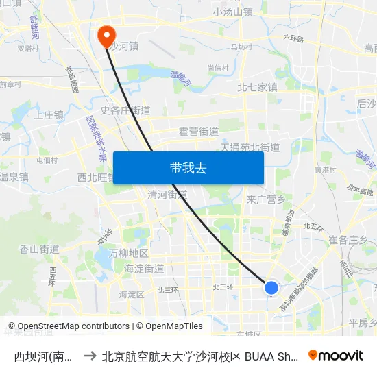 西坝河(南行) to 北京航空航天大学沙河校区 BUAA Shahe map