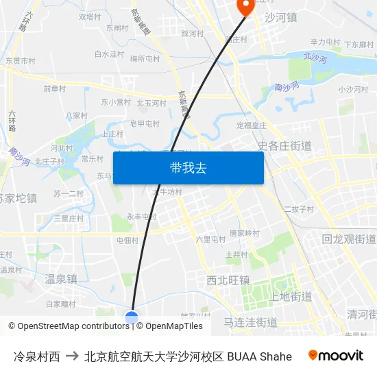 冷泉村西 to 北京航空航天大学沙河校区 BUAA Shahe map