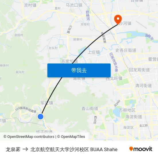 龙泉雾 to 北京航空航天大学沙河校区 BUAA Shahe map