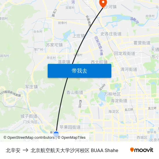 北辛安 to 北京航空航天大学沙河校区 BUAA Shahe map