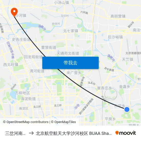 三岔河南站 to 北京航空航天大学沙河校区 BUAA Shahe map