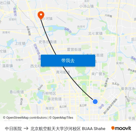 中日医院 to 北京航空航天大学沙河校区 BUAA Shahe map