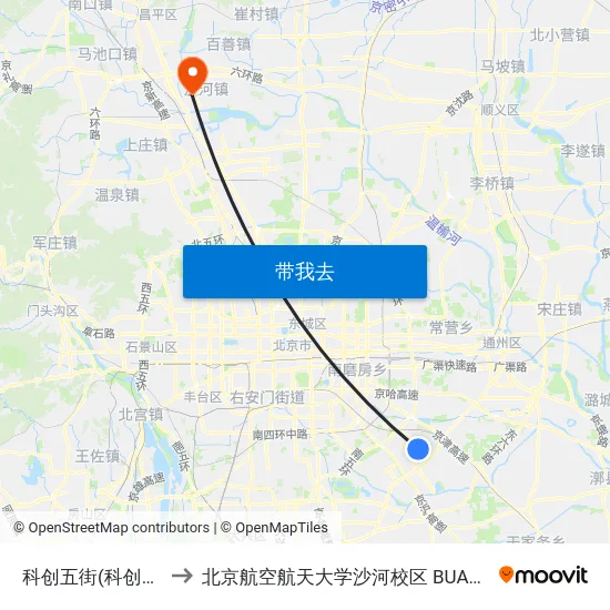 科创五街(科创五街) to 北京航空航天大学沙河校区 BUAA Shahe map