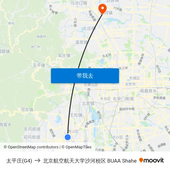 太平庄(G4) to 北京航空航天大学沙河校区 BUAA Shahe map