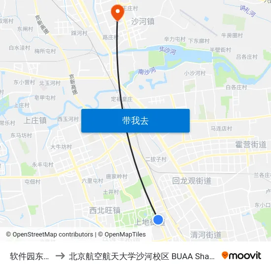 软件园东站 to 北京航空航天大学沙河校区 BUAA Shahe map