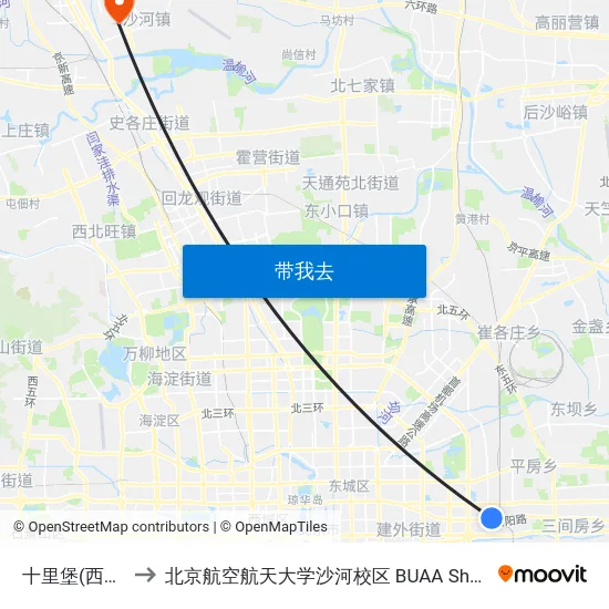 十里堡(西行) to 北京航空航天大学沙河校区 BUAA Shahe map