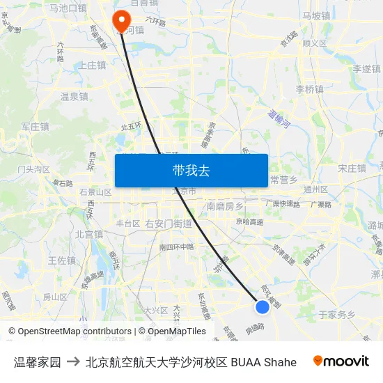 温馨家园 to 北京航空航天大学沙河校区 BUAA Shahe map