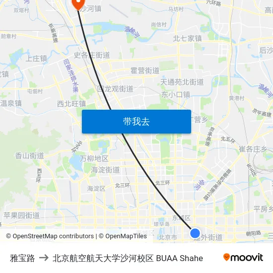 雅宝路 to 北京航空航天大学沙河校区 BUAA Shahe map