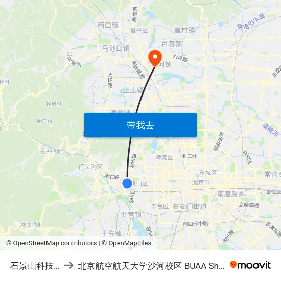 石景山科技馆 to 北京航空航天大学沙河校区 BUAA Shahe map